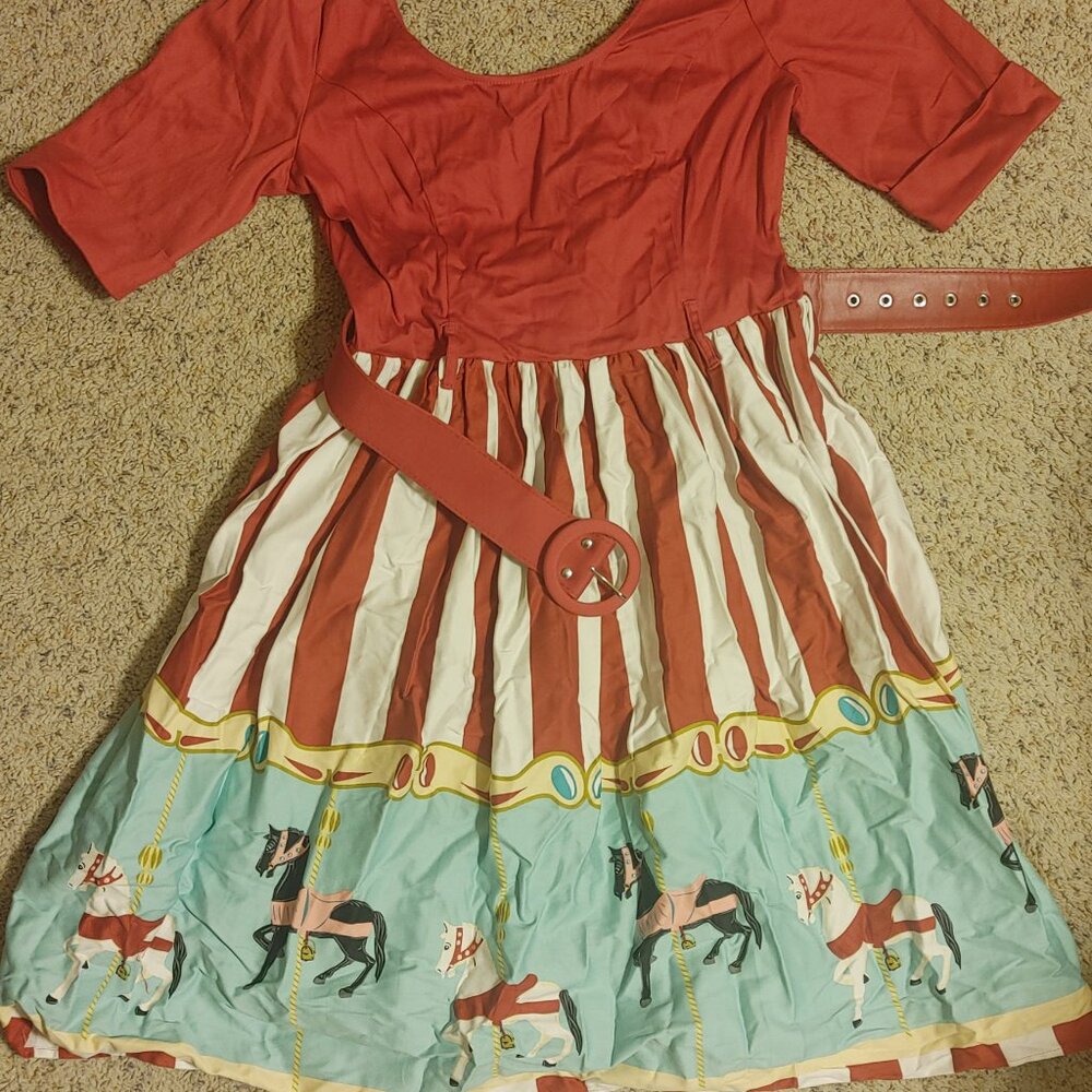 NEW WITH TAGS and Belt! Collectif June Carousel Border Swing Dress